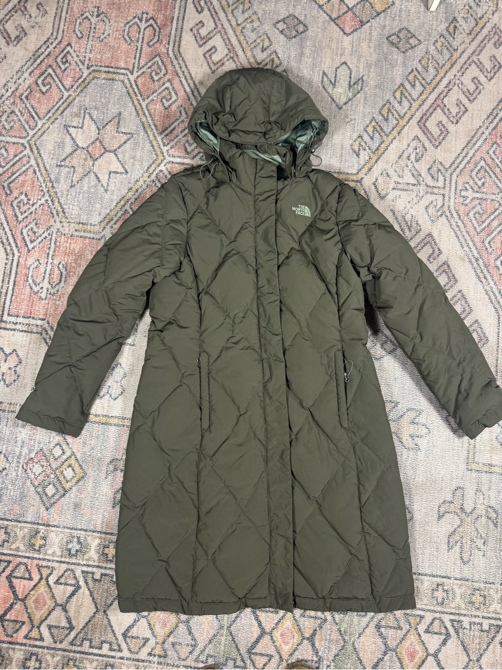 The North Face Miss Metro 550 Goose Down Long Parka Jacket Olive Green Woman’s L